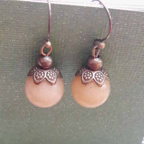 artisan earrings 503#mfs Butter Quartz filigree cap drop earrings with Antique B - Picture 2 of 6